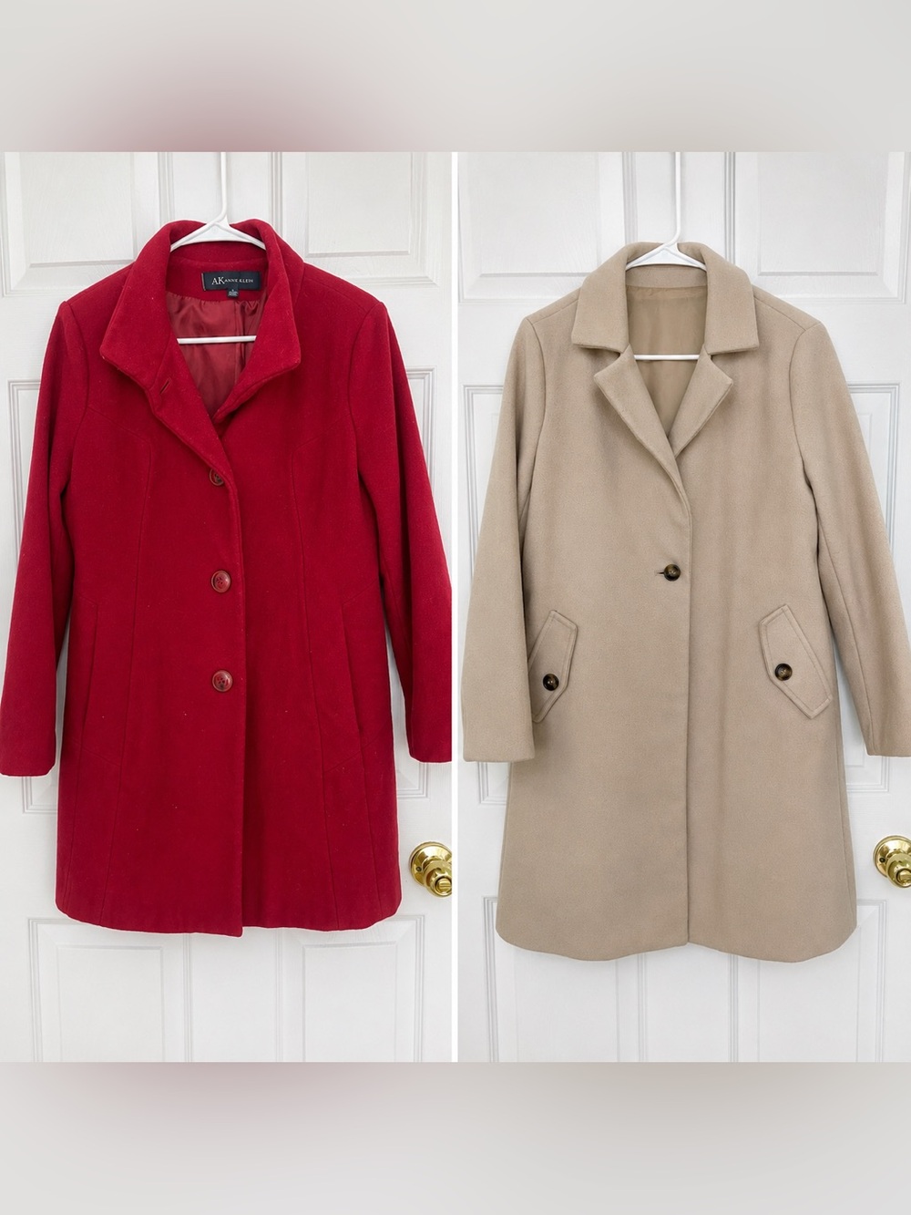 Anne Klein Red and Beige Wool-Blend Pea Coats
